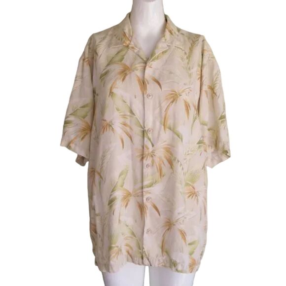 TOMMY BAHAMA Silk Shirt, L Palm/Leaf Print, Natural Buttons, Short sleeve, Camp - Picture 4 of 11
